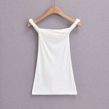 Summer Tops- Slim Fit Knit-Like Top Casual Off-Shoulder Style- White- Pekosa Women Fashion