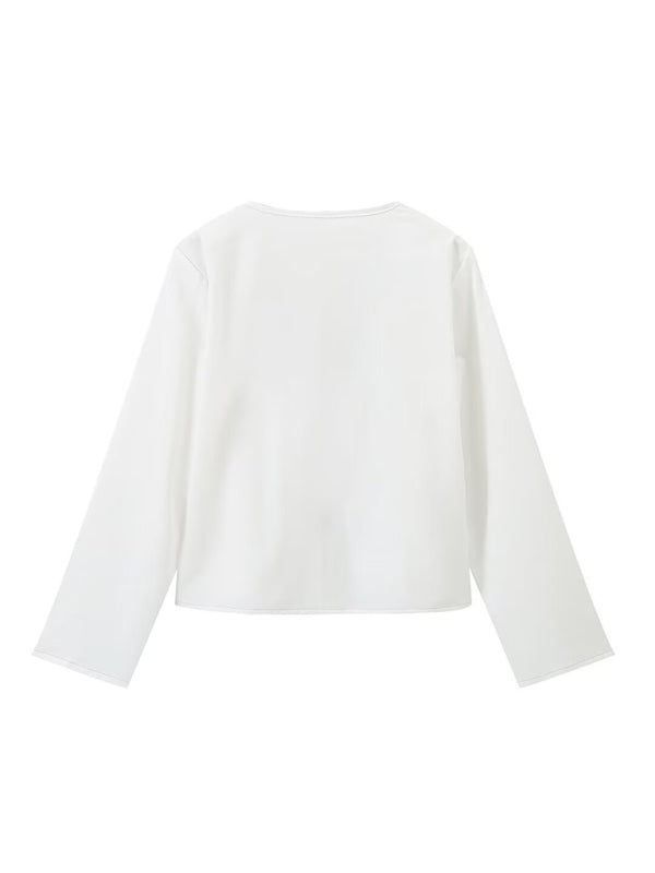 Summer Tops - Trendy Beach Day White Tie-Up Blouse for Women