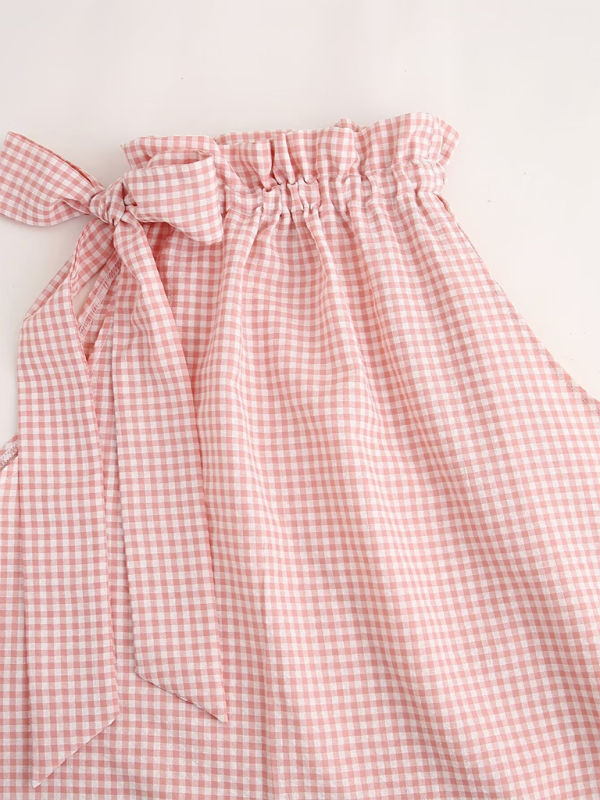 Summer Tops- Women's Blouse with Gingham Print and Bow Detail- - Pekosa Women Fashion