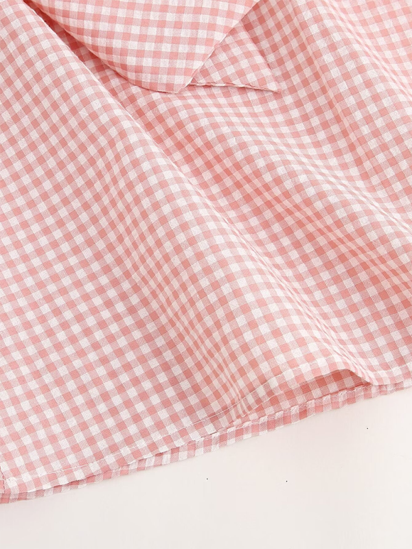 Summer Tops- Women's Blouse with Gingham Print and Bow Detail- - Pekosa Women Fashion