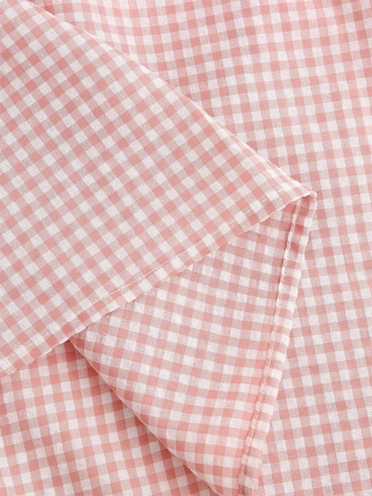 Summer Tops- Women's Blouse with Gingham Print and Bow Detail- - Pekosa Women Fashion