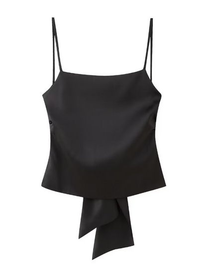 Summer Tops- Bowknot Women's Satin Camisole with Elegant Back Design- Black- Pekosa Women Fashion