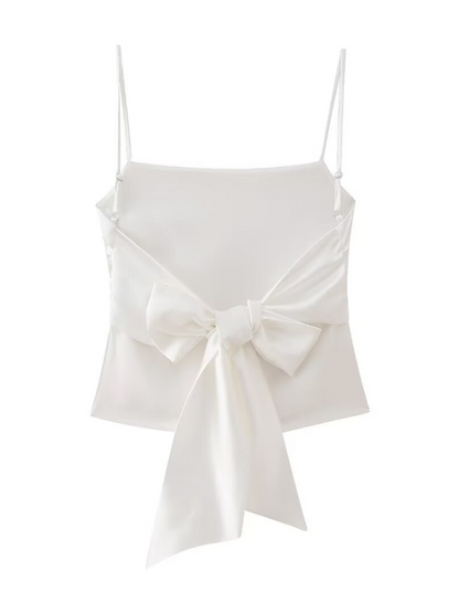 Summer Tops- Bowknot Women's Satin Camisole with Elegant Back Design- - Pekosa Women Fashion