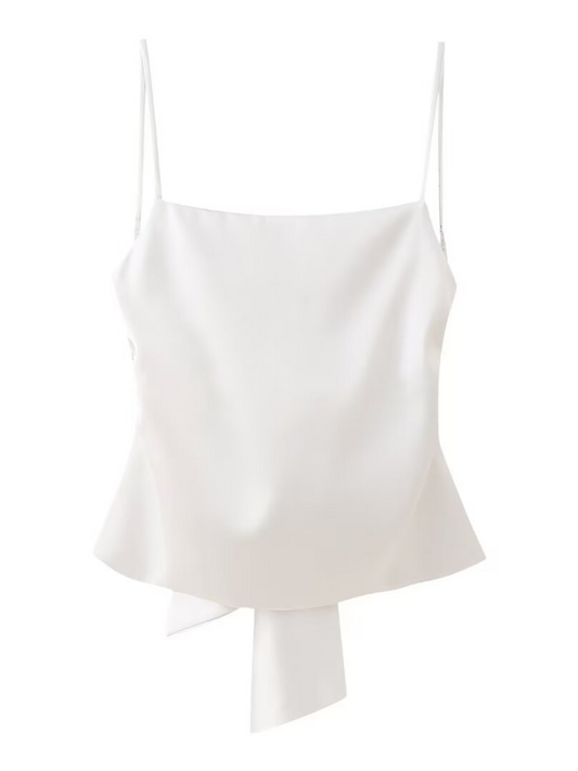 Summer Tops- Bowknot Women's Satin Camisole with Elegant Back Design- White- Pekosa Women Fashion