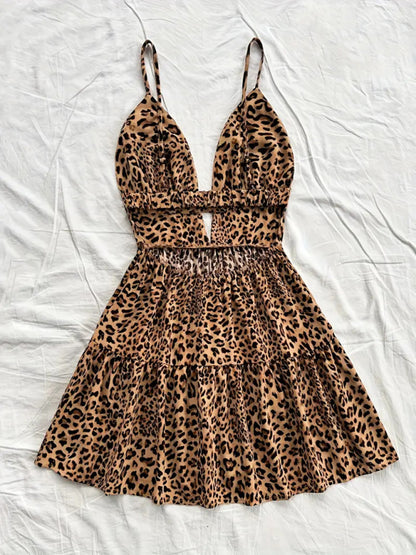 Sun dresses - Leopard Print Sundress with Adjustable Straps