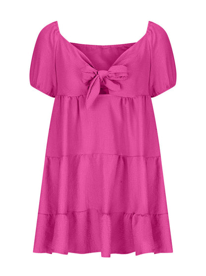 Sundress- Summer Women's Textured A-Line Knot Dress- - Chuzko Women Clothing