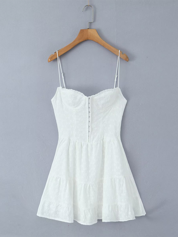 Sundresses- Eyelet Bustier Sundress Perfect for Beachside Weddings- White- Pekosa Women Fashion