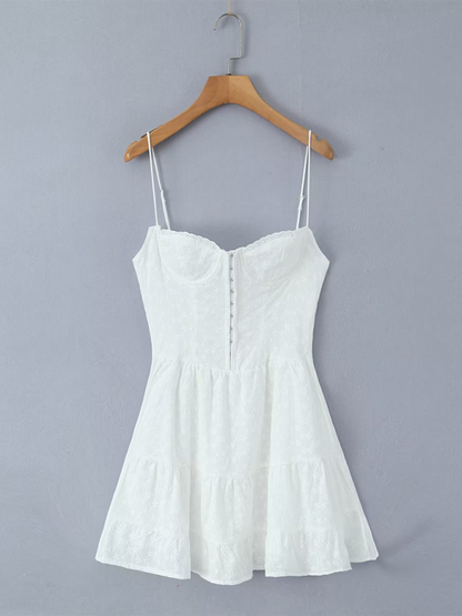 Sundresses- Eyelet Bustier Sundress Perfect for Beachside Weddings- White- Pekosa Women Fashion