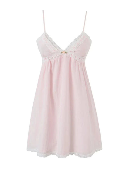 Summer Women's Cotton A-Line Sundress with Empire Waist & Lace Trim