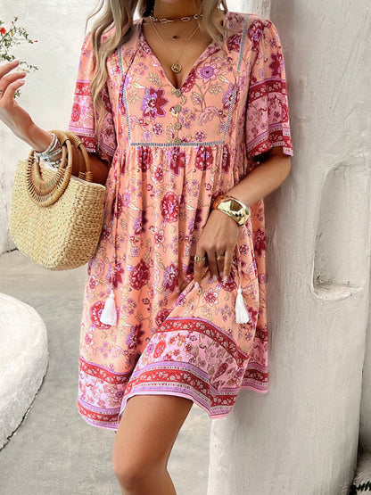 Sundresses- Sundress Women's Floral Boho Dress with Empire Waist- - Pekosa Women Fashion