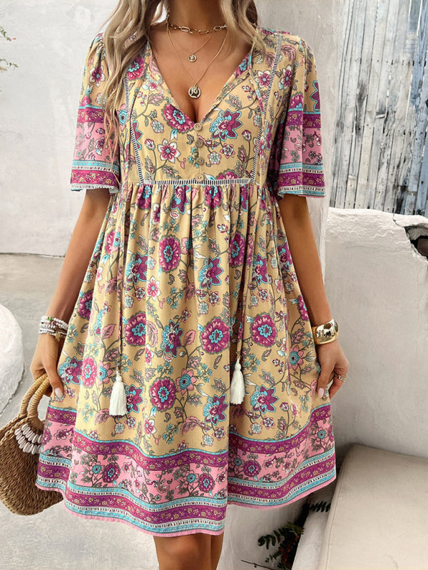 Sundresses- Sundress Women's Floral Boho Dress with Empire Waist- - Pekosa Women Fashion