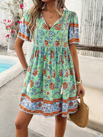 Sundresses- Sundress Women's Floral Boho Dress with Empire Waist- - Pekosa Women Fashion