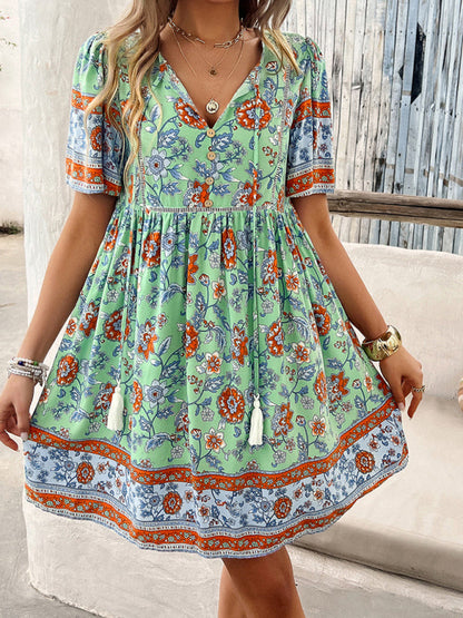 Sundresses- Sundress Women's Floral Boho Dress with Empire Waist- - Pekosa Women Fashion