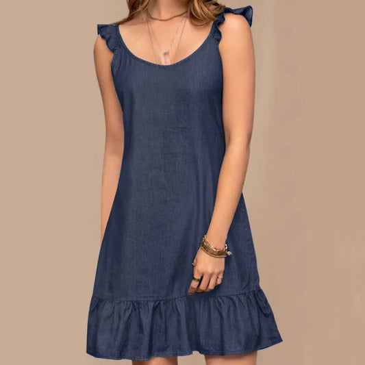 Sundresses- Cute Dress in Soft Cotton Blend for Everyday Wear- Dark Blue- Pekosa Women Fashion