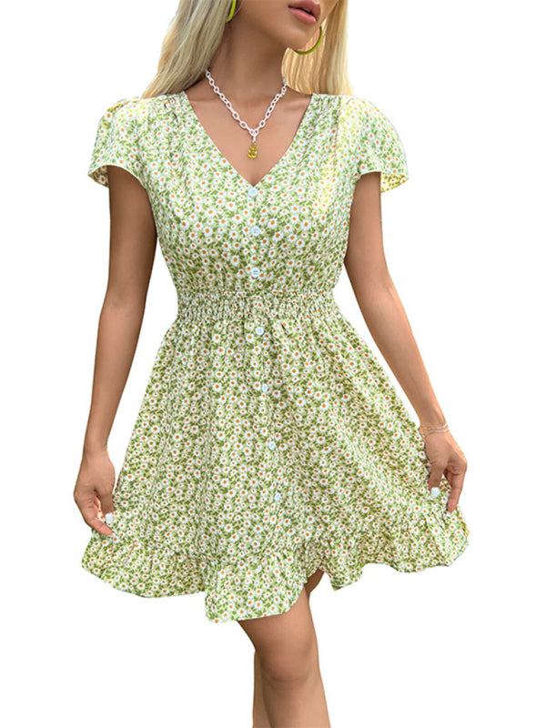 Sundresses- Women Floral A-Line Smocked Waist Sundress- - Pekosa Women Fashion