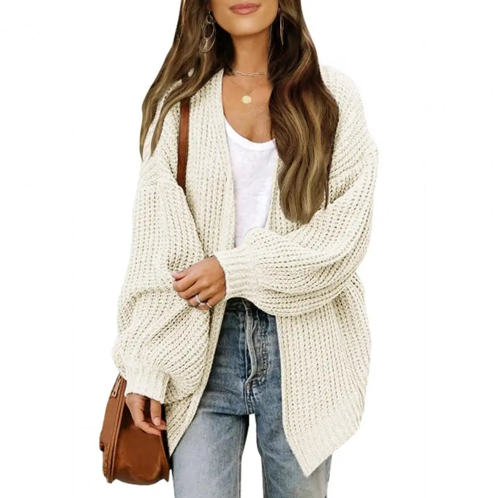 Sweater Cardigans- Chunky Knit Open Front Sweater Cozy Cardigan- Beige- Pekosa Women Fashion