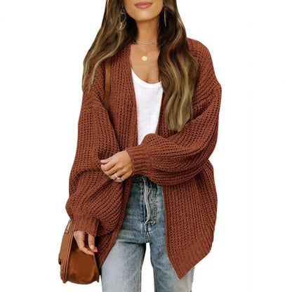 Sweater Cardigans- Chunky Knit Open Front Sweater Cozy Cardigan- Coffee- Pekosa Women Fashion