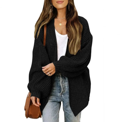 Sweater Cardigans- Chunky Knit Open Front Sweater Cozy Cardigan- Black- Pekosa Women Fashion