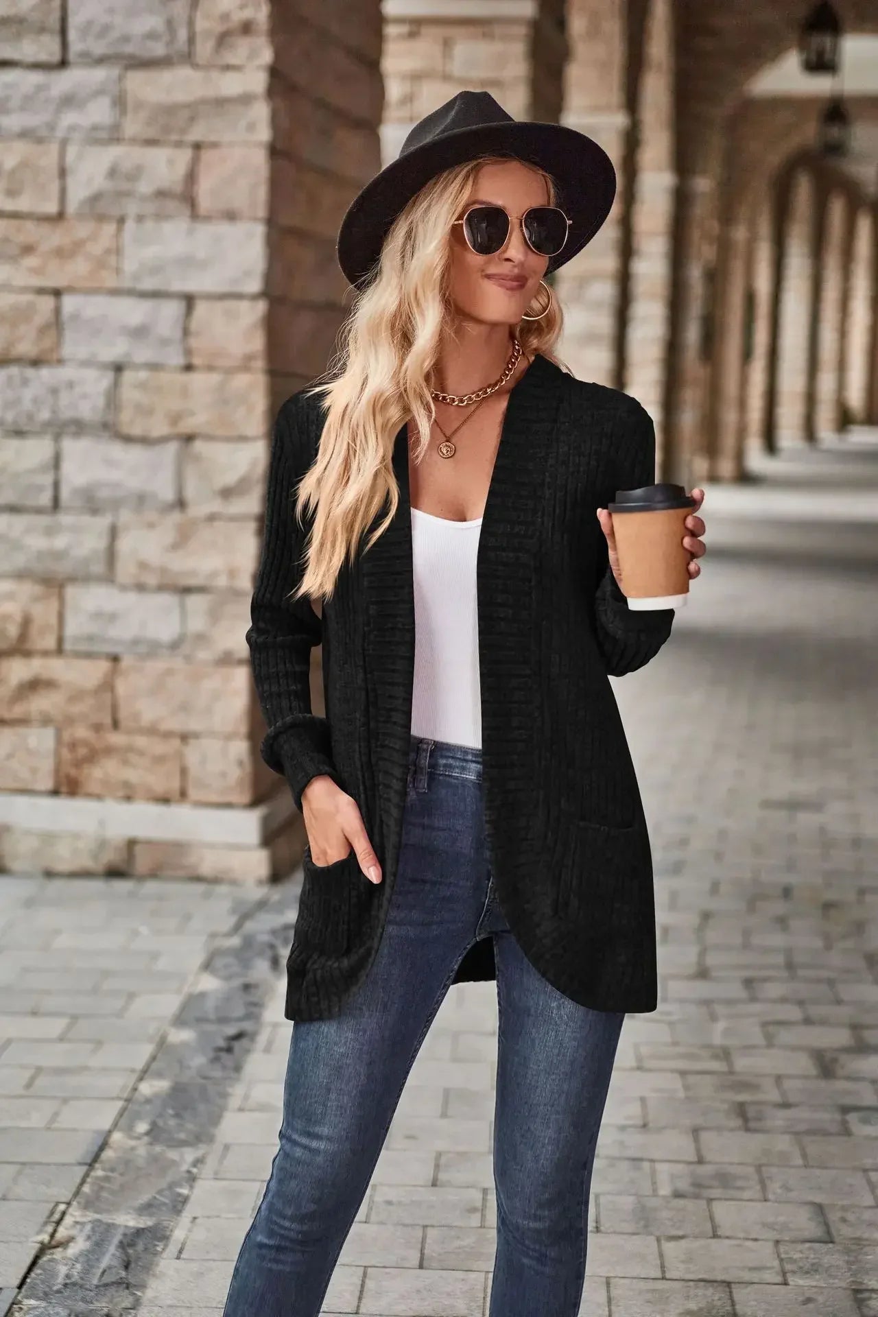 Sweater Cardigans- Cozy Textured Ribbed Shawl Collar Cardigan for Women- - Pekosa Women Fashion