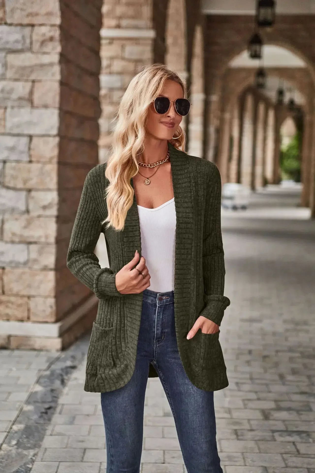 Sweater Cardigans- Cozy Textured Ribbed Shawl Collar Cardigan for Women- - Pekosa Women Fashion