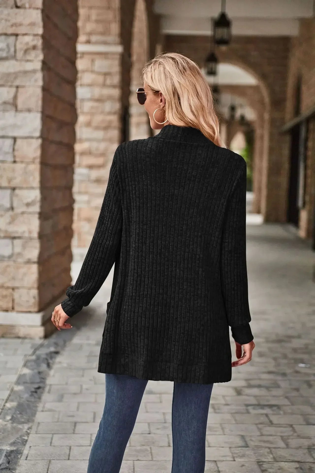 Sweater Cardigans- Cozy Textured Ribbed Shawl Collar Cardigan for Women- - Pekosa Women Fashion