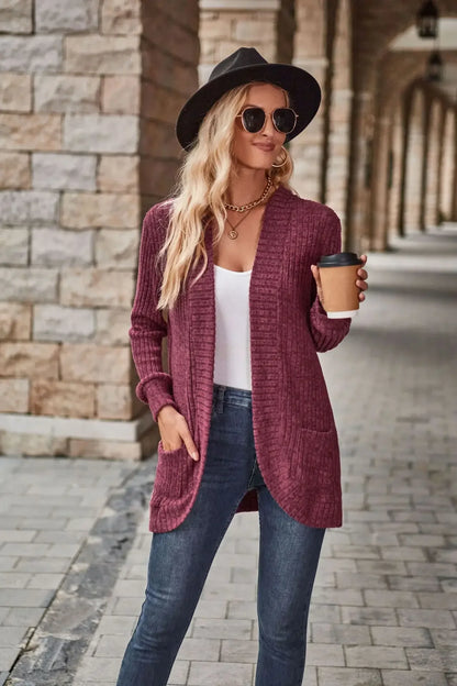 Sweater Cardigans- Cozy Textured Ribbed Shawl Collar Cardigan for Women- - Pekosa Women Fashion