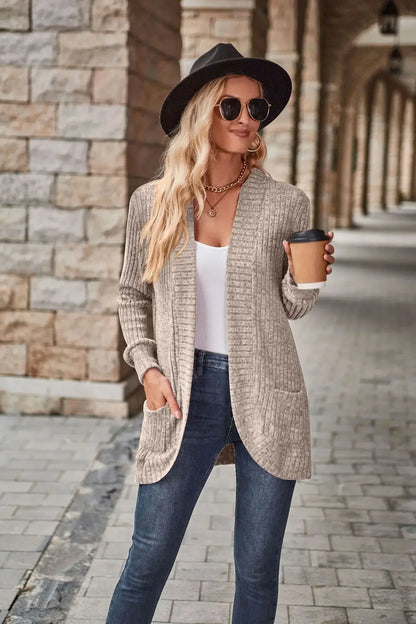 Sweater Cardigans- Cozy Textured Ribbed Shawl Collar Cardigan for Women- - Pekosa Women Fashion