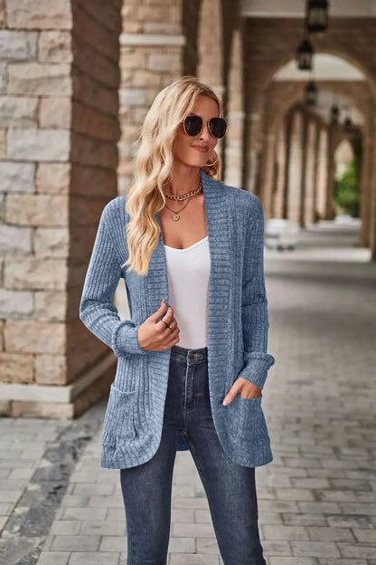 Sweater Cardigans- Cozy Textured Ribbed Shawl Collar Cardigan for Women- - Pekosa Women Fashion