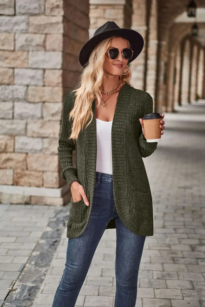 Sweater Cardigans- Cozy Textured Ribbed Shawl Collar Cardigan for Women- - Pekosa Women Fashion