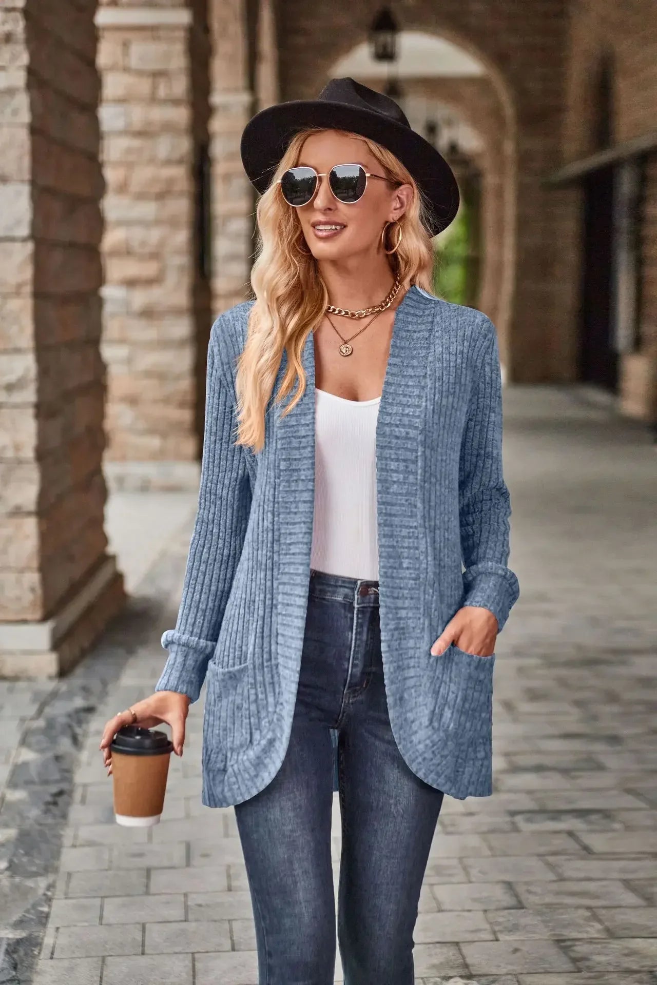 Sweater Cardigans- Cozy Textured Ribbed Shawl Collar Cardigan for Women- - Pekosa Women Fashion