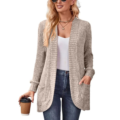 Sweater Cardigans- Cozy Textured Ribbed Shawl Collar Cardigan for Women- - Pekosa Women Fashion