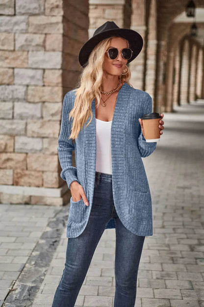 Sweater Cardigans- Cozy Textured Ribbed Shawl Collar Cardigan for Women- - Pekosa Women Fashion