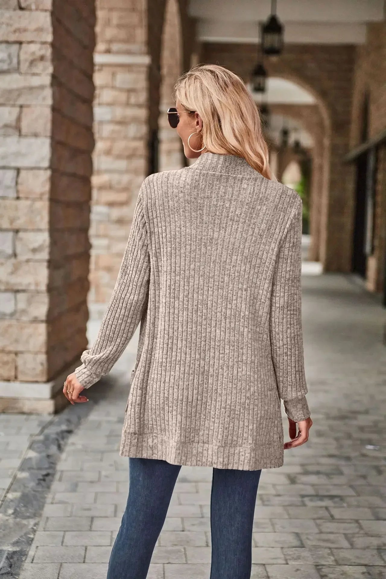 Sweater Cardigans- Cozy Textured Ribbed Shawl Collar Cardigan for Women- - Pekosa Women Fashion