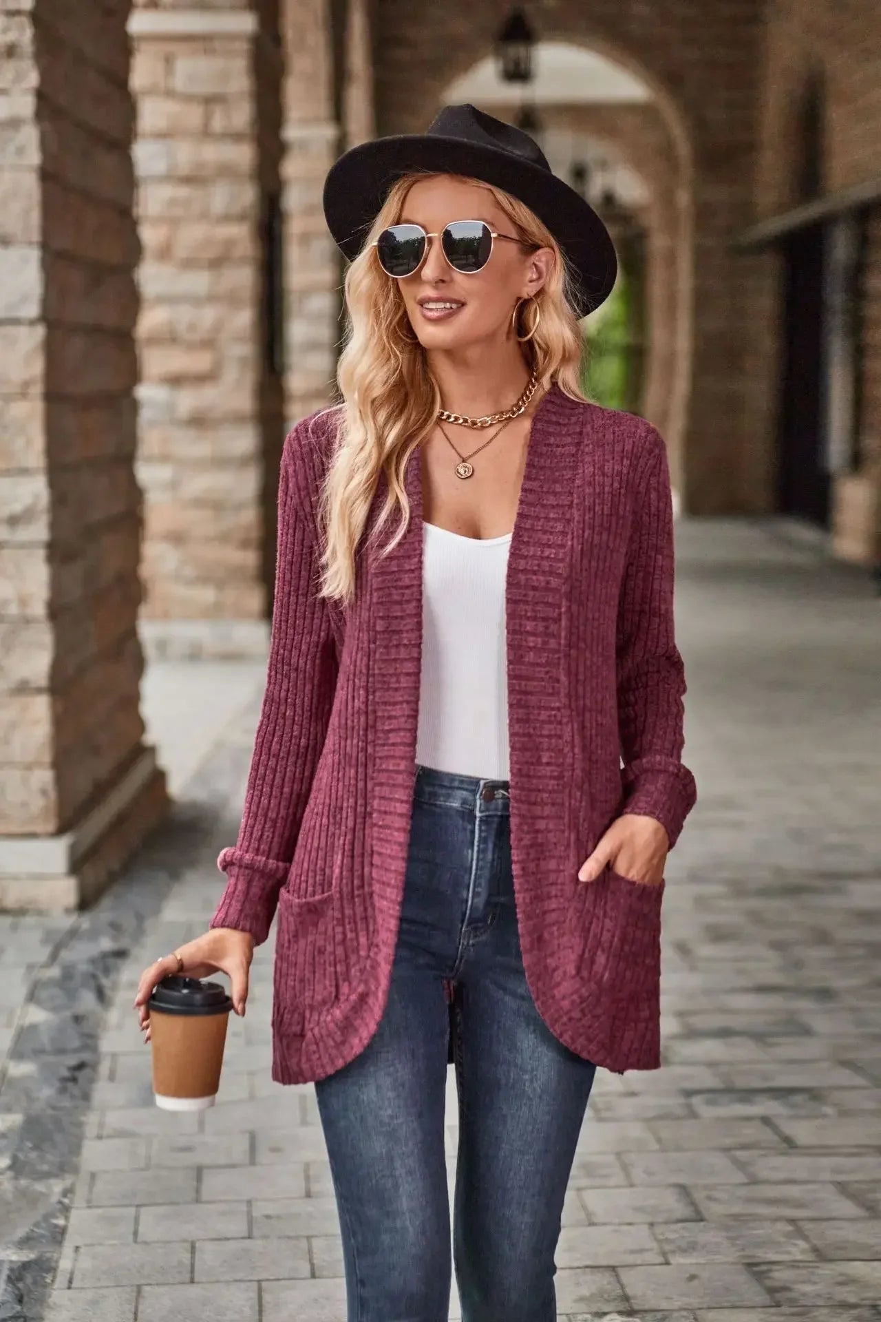 Sweater Cardigans- Cozy Textured Ribbed Shawl Collar Cardigan for Women- - Pekosa Women Fashion