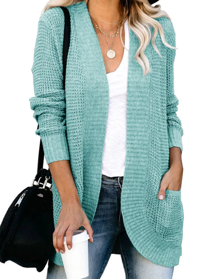 Sweater Cardigans- Cozy Waffle Knit Shawl Collar Cardigan for Women- - Pekosa Women Fashion