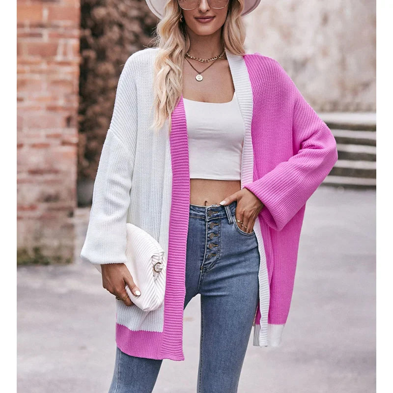 Sweater Cardigans- Essential Open Front Duster Cardigan – Must-Have Layering Piece- Rose Red- Pekosa Women Fashion