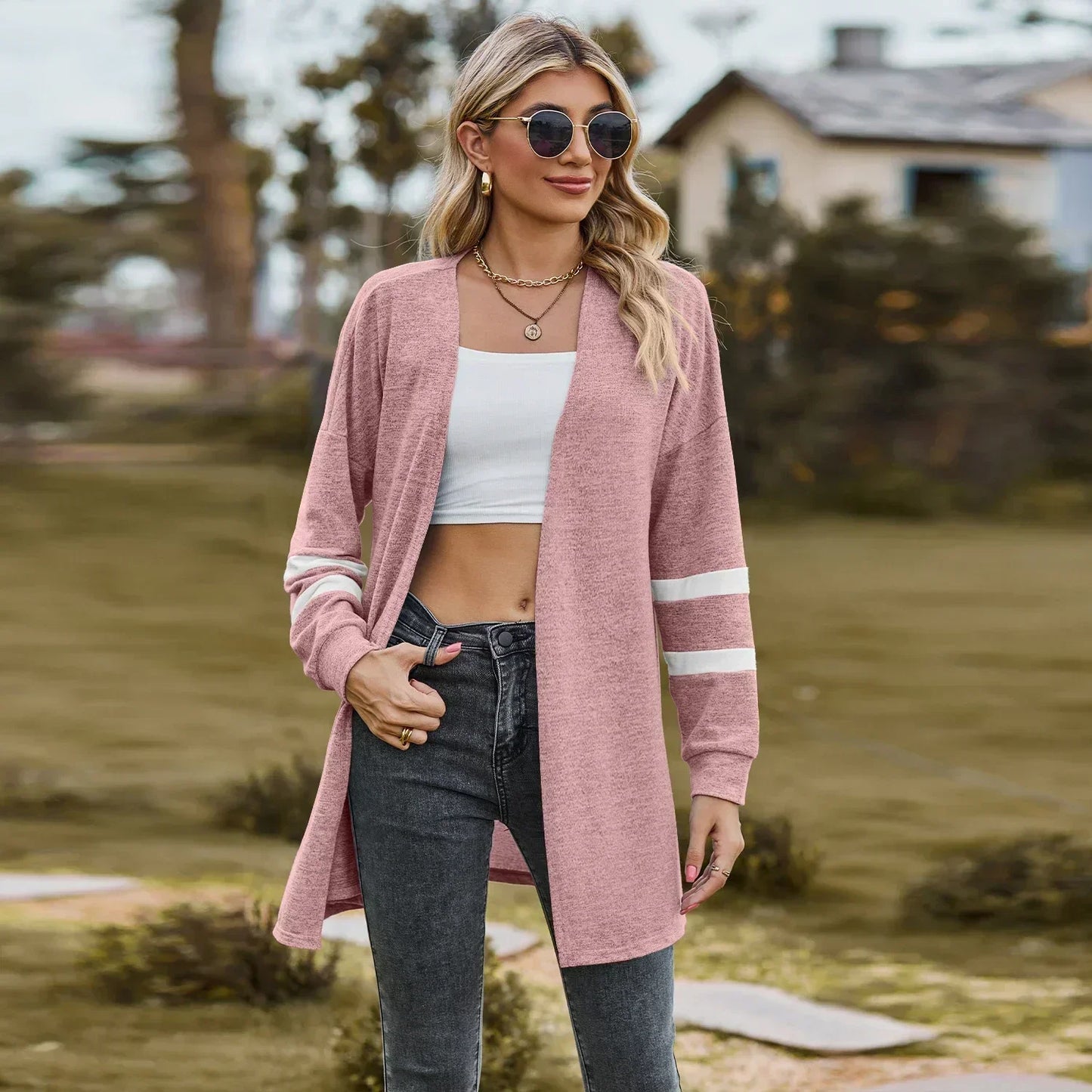 Sweater Cardigans- Essential Women's Cardigan for Year-Round Fashion- Pink- Pekosa Women Fashion