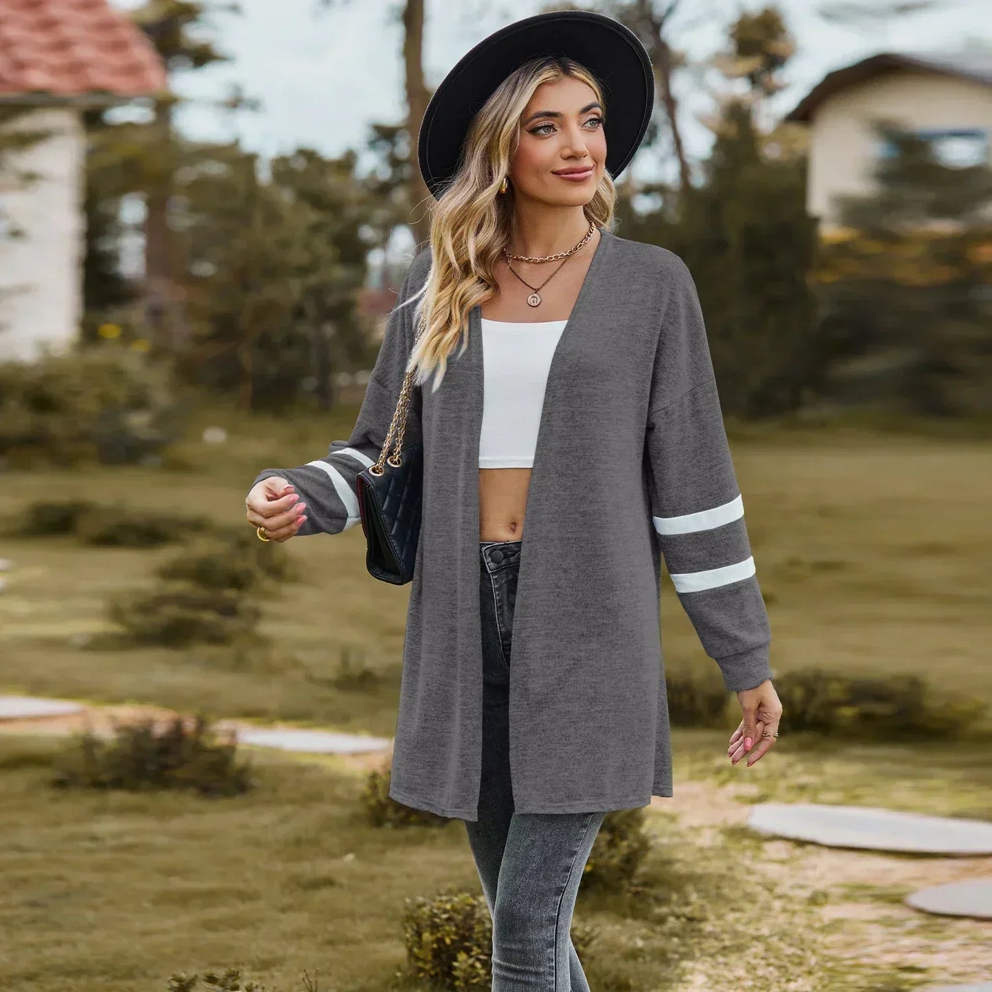 Sweater Cardigans- Essential Women's Cardigan for Year-Round Fashion- Dark Gray- Pekosa Women Fashion