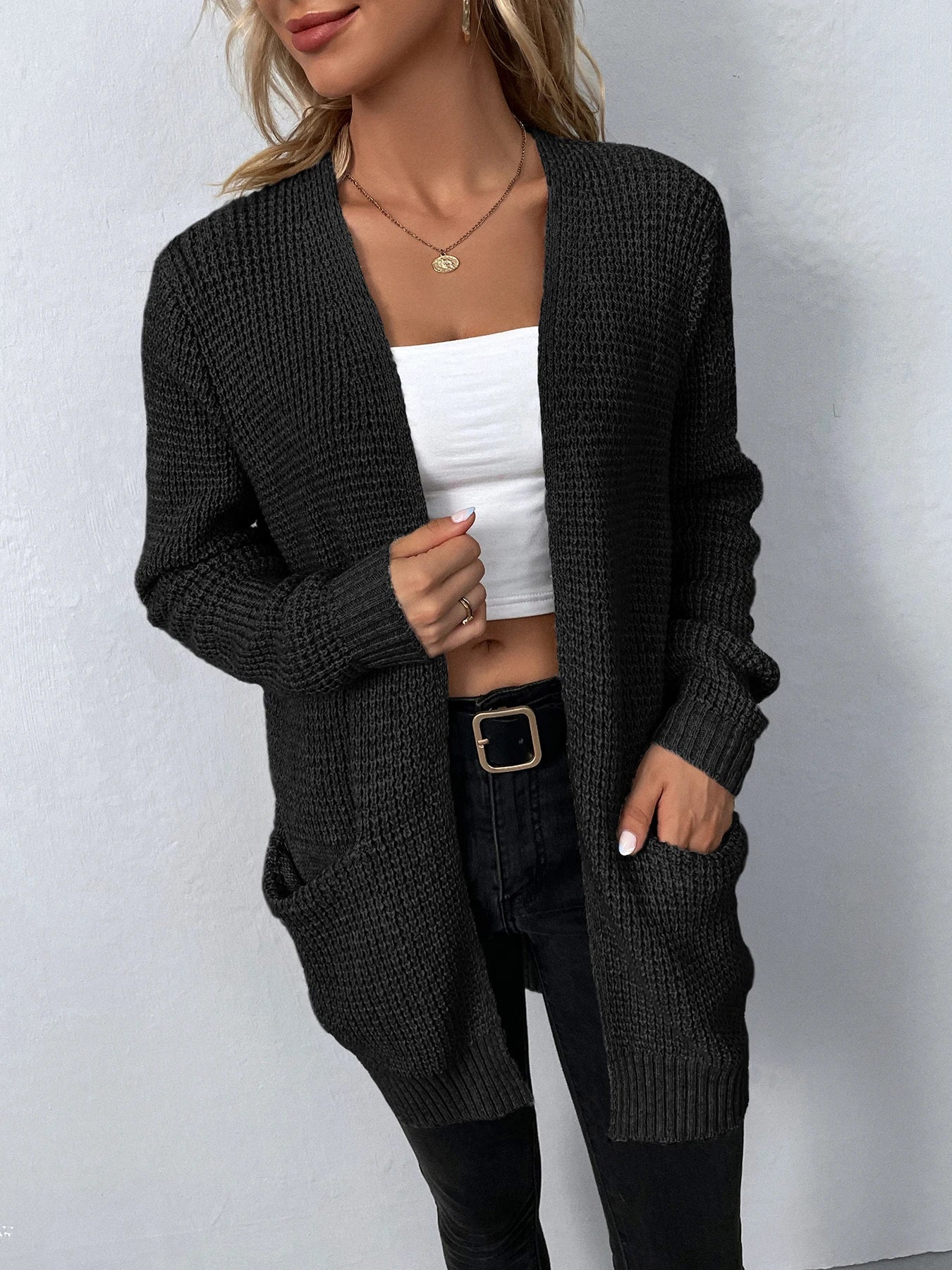 Sweater Cardigans- Layer Up Luxe Knit Cardigan for Casual and Office Wear- - Chuzko Women Clothing