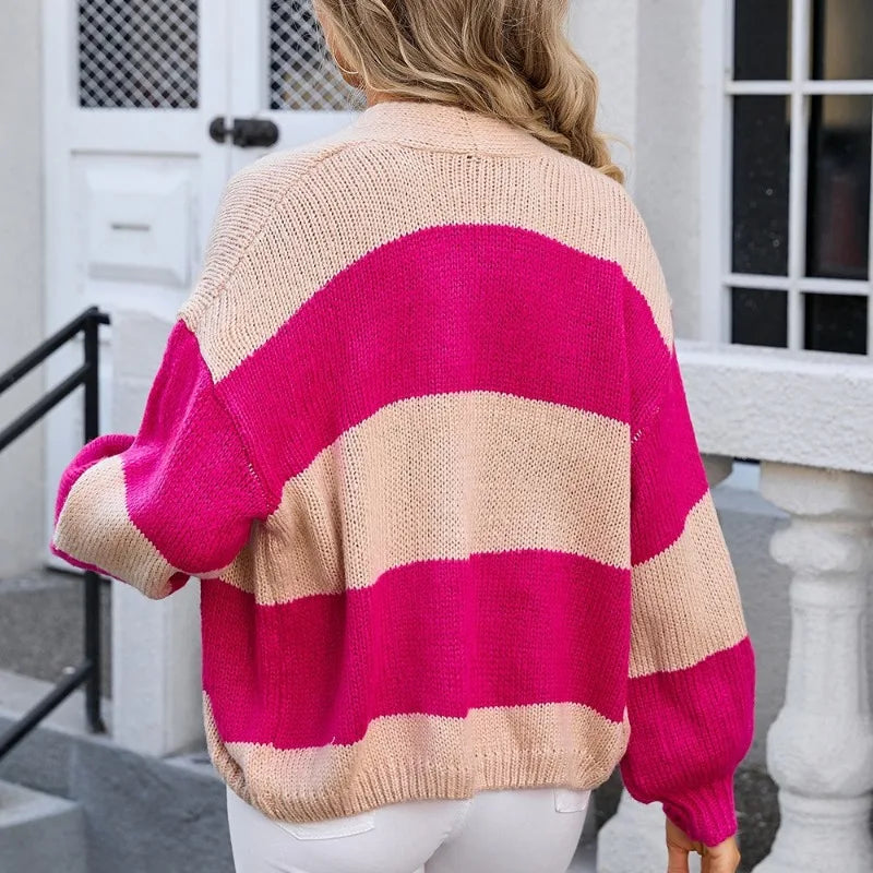 Sweater Cardigans- Pop of Personality Women Striped Cropped Cardigan Sweater- - Pekosa Women Fashion