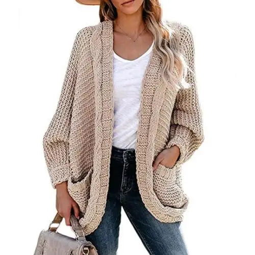 Sweater Cardigans- Slouchy Knit Open Front Cardigan for Women- Khaki- Pekosa Women Fashion