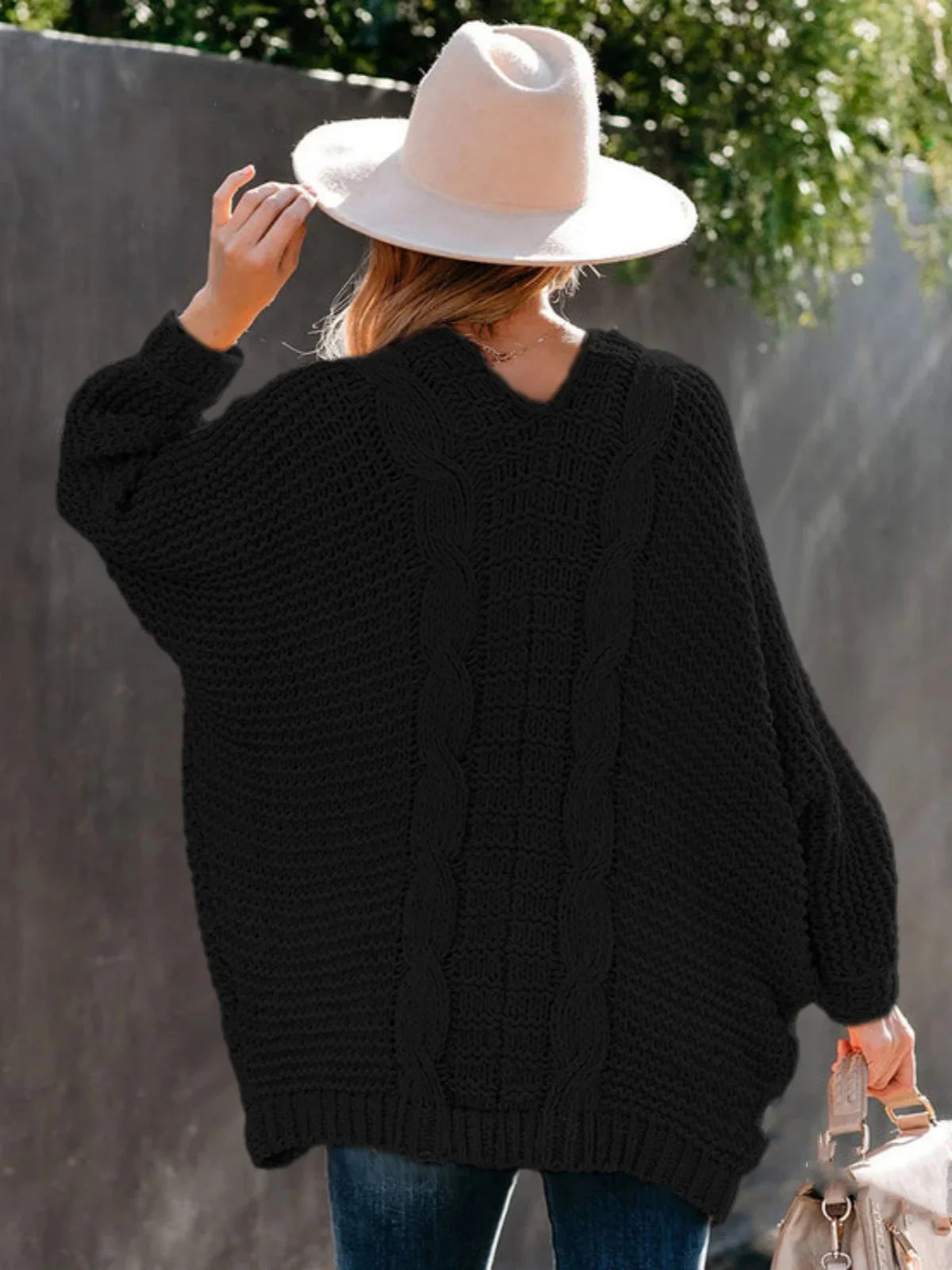 Sweater Cardigans- Women's Slouchy Cable Knitting Cardigan Sweater- - Pekosa Women Fashion