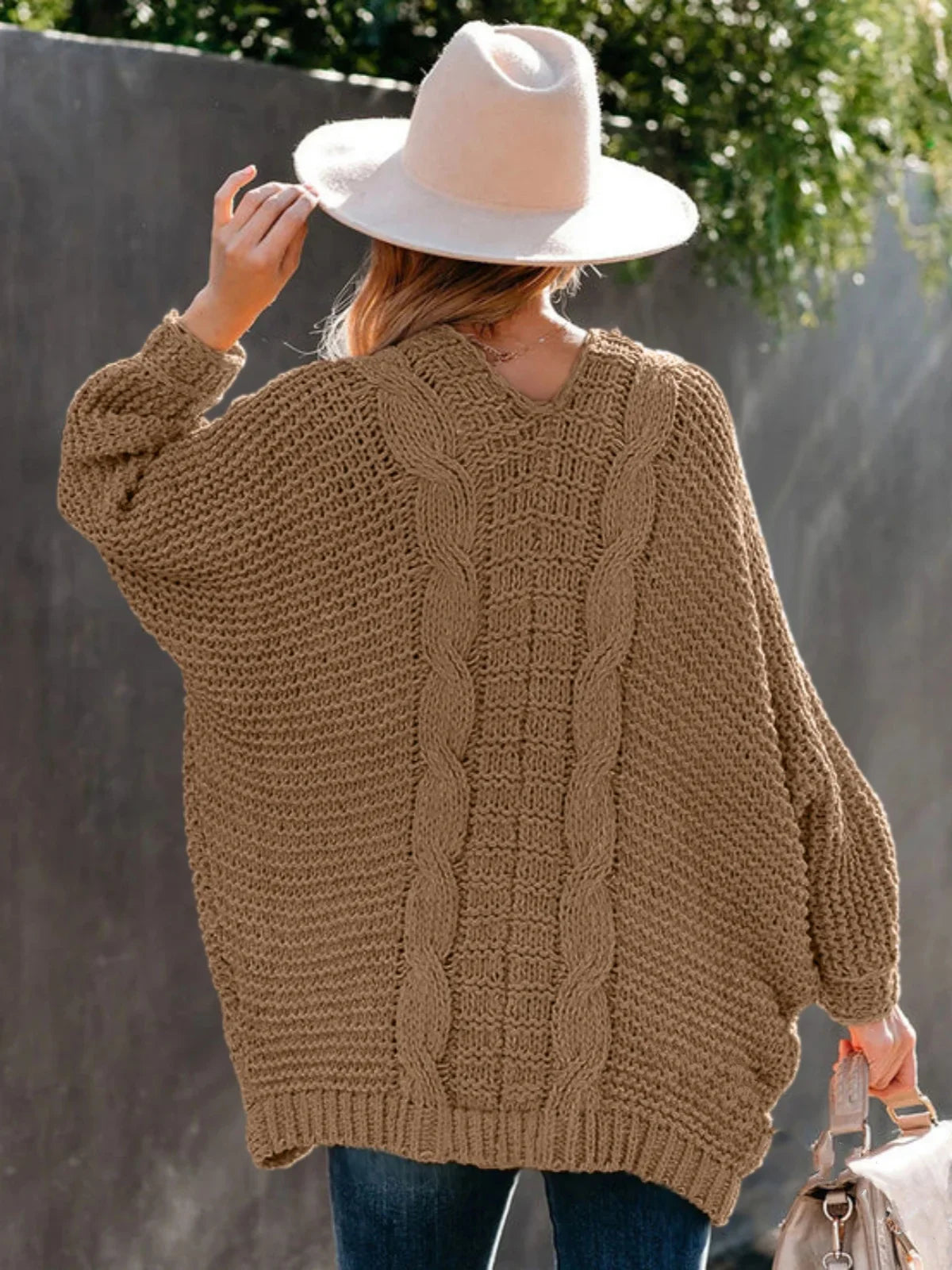 Sweater Cardigans- Women's Slouchy Cable Knitting Cardigan Sweater- - Pekosa Women Fashion