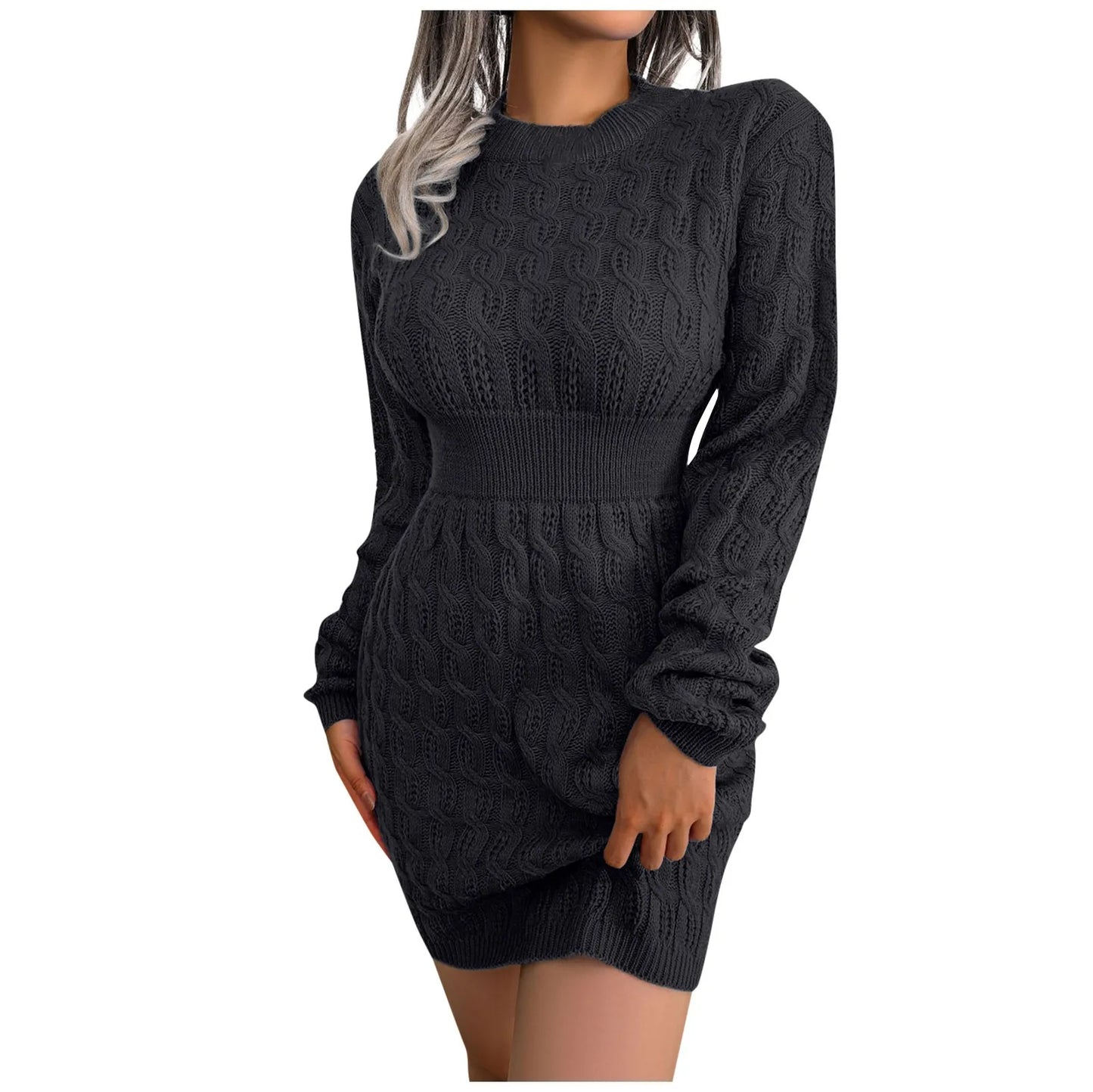 Sweater Dresses- Cable Knit Winter Sweater Dress