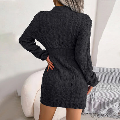 Sweater Dresses- Cable Knit Winter Sweater Dress