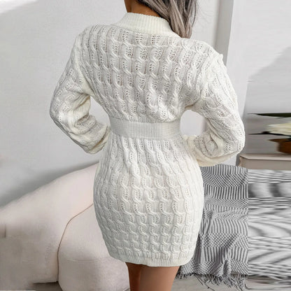 Sweater Dresses- Cable Knit Winter Sweater Dress