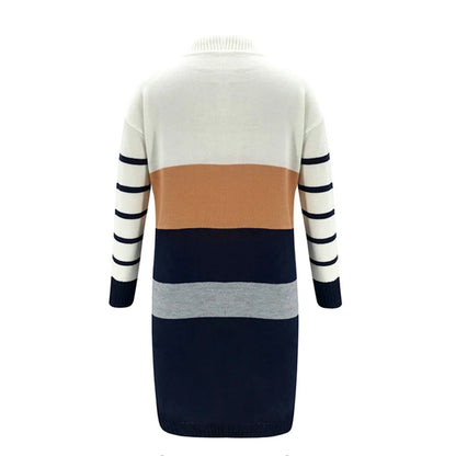 Sweater Dresses - Striped Knit Dress Color-Block Turtleneck Knitwear