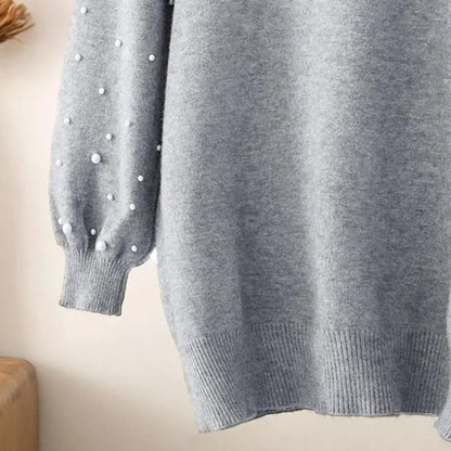 Sweater Dresses- Women Classy Knit Sweater Dress with Pearls for Elegant Style- - Pekosa Women Fashion