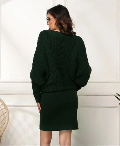 Sweater Dresses- Women Knit Textured Sweater Blouson Dress for Fall & Winter- - Pekosa Women Fashion