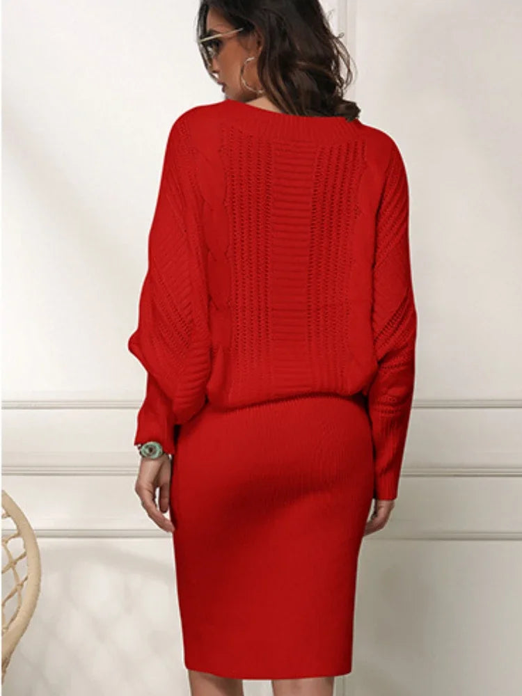 Sweater Dresses- Women Knit Textured Sweater Blouson Dress for Fall & Winter- - Pekosa Women Fashion